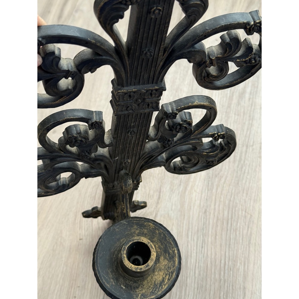 Vintage Dart Industries Wall Sconce Candle Holder Black Gold Scroll Floral 4374 - Picture 5 of 10